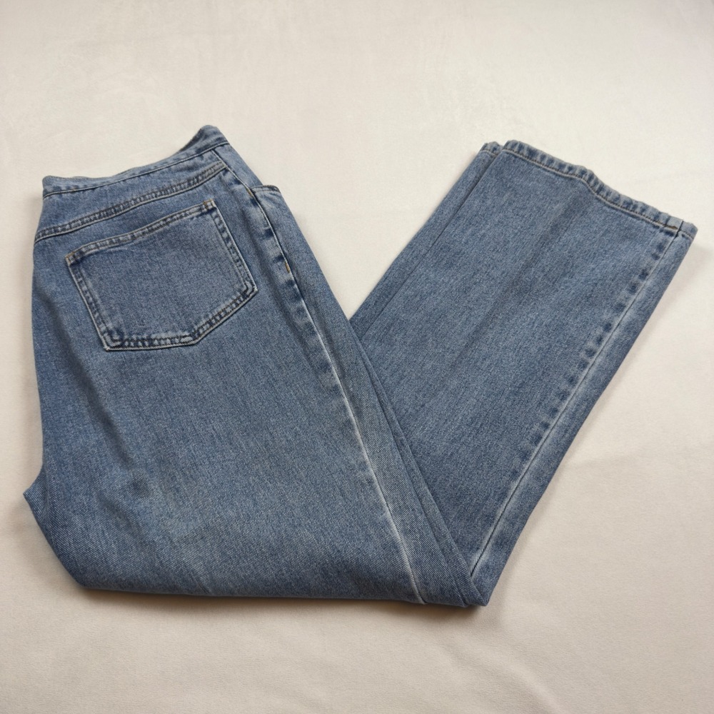 Newport News Jeanology Lace Up Front Jeans Womens 12P Blue Straight Leg Vintage